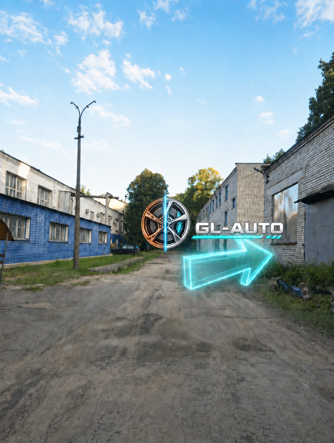 Седьмой шаг маршрута к GL-AUTO: поворот направо между зданиями